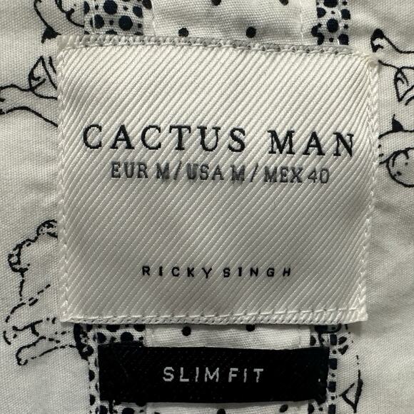 Cactus Man Shirt Mens Medium White All Over Print Pug Casual S/S Dog Lovers - Picture 4 of 4